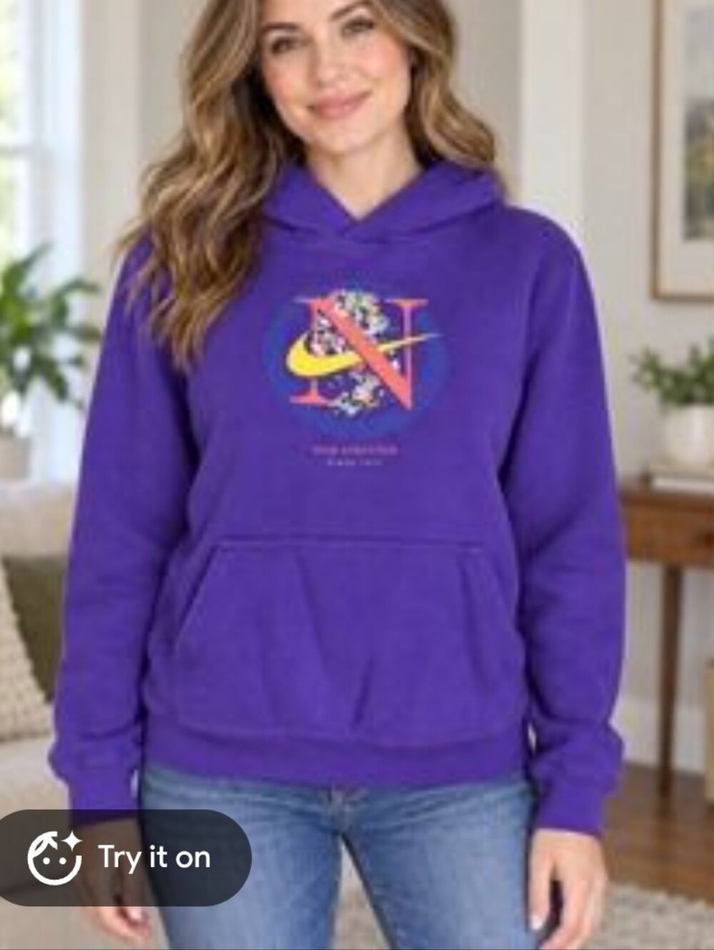 Nike Purple Graphic Hoodie Sweatshirt - Kids L